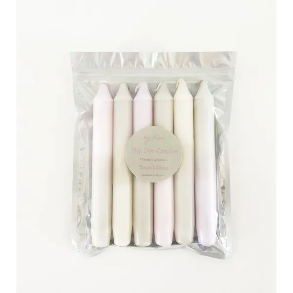 Bougies Dip Dye Taupe Edition – Un pack élégant de 6 bougies aux teintes taupe et subtiles.