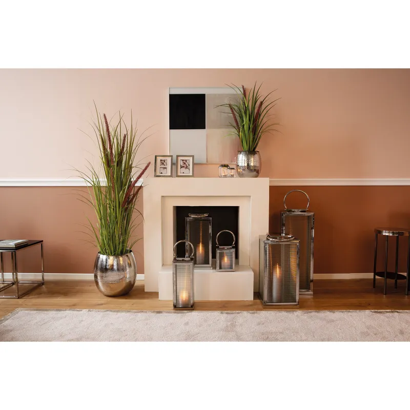 Lanterne Malaga 23 cm – Verre cannelé & inox design