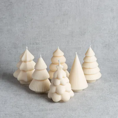 Collection de bougies sapins naturelles en cire de colza, fabrication artisanale française